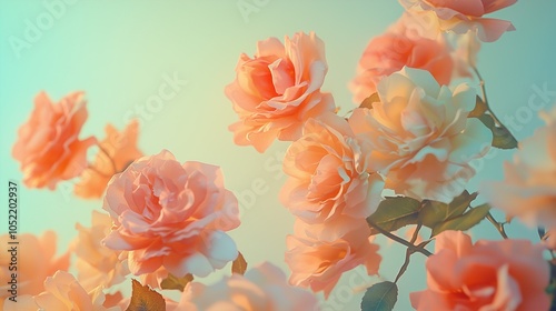 Soft pink roses on a blue background