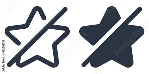 Crossed-Out Star simple icons set designed in filled, outline, line and stroke style