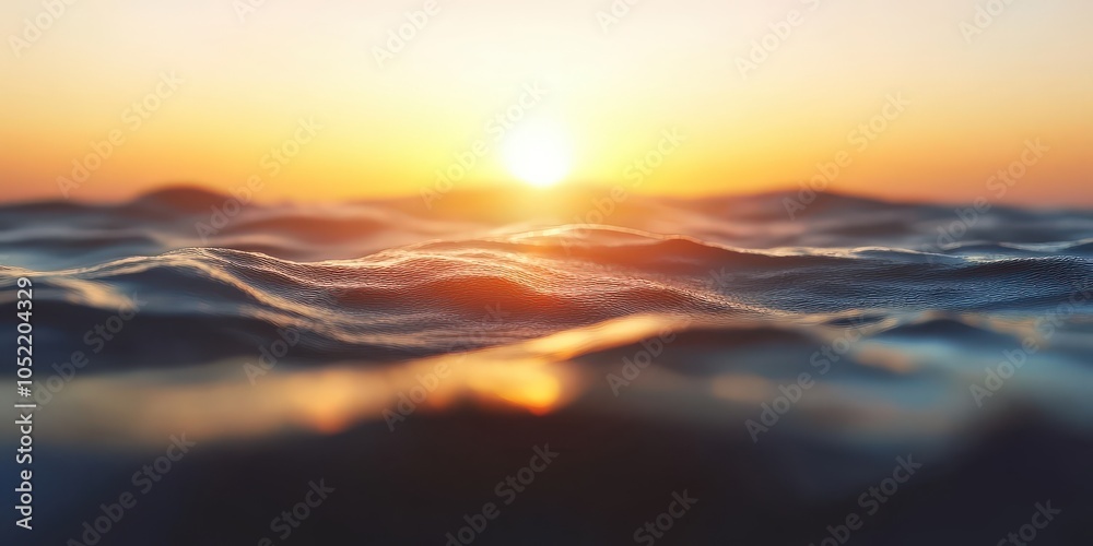 Fototapeta premium Golden Sunset Over Ocean Waves Sea Water Nature Background Calm Relaxing