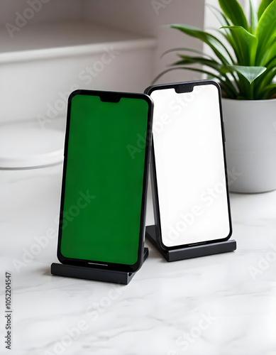 a green phone with a white phone mockup