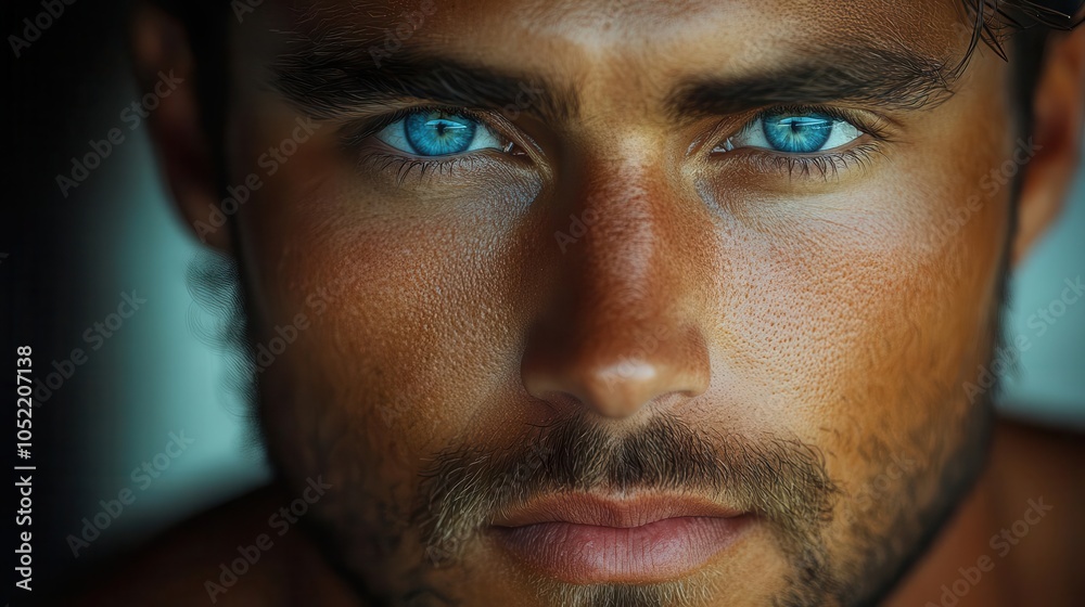 intimate close-up portrait of a man with striking blue eyes, radiating charisma, framed by a softly blurred background that enhances his features intimate close-up portrait of a man with striking blue eyes, radiating charisma, framed by a softly blurred background that enhances his features