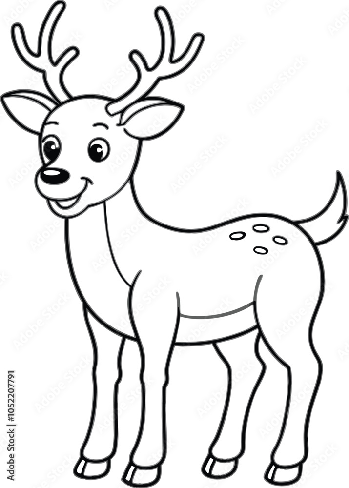 Obraz premium Cute Cartoon Deer Outline Illustration Coloring Page
