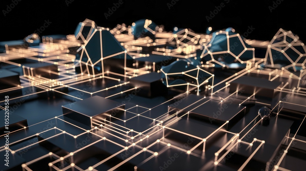 Obraz premium Digital network structure. Abstract tech background image. Represents connectivity, innovation, and data flow. Modern design.
