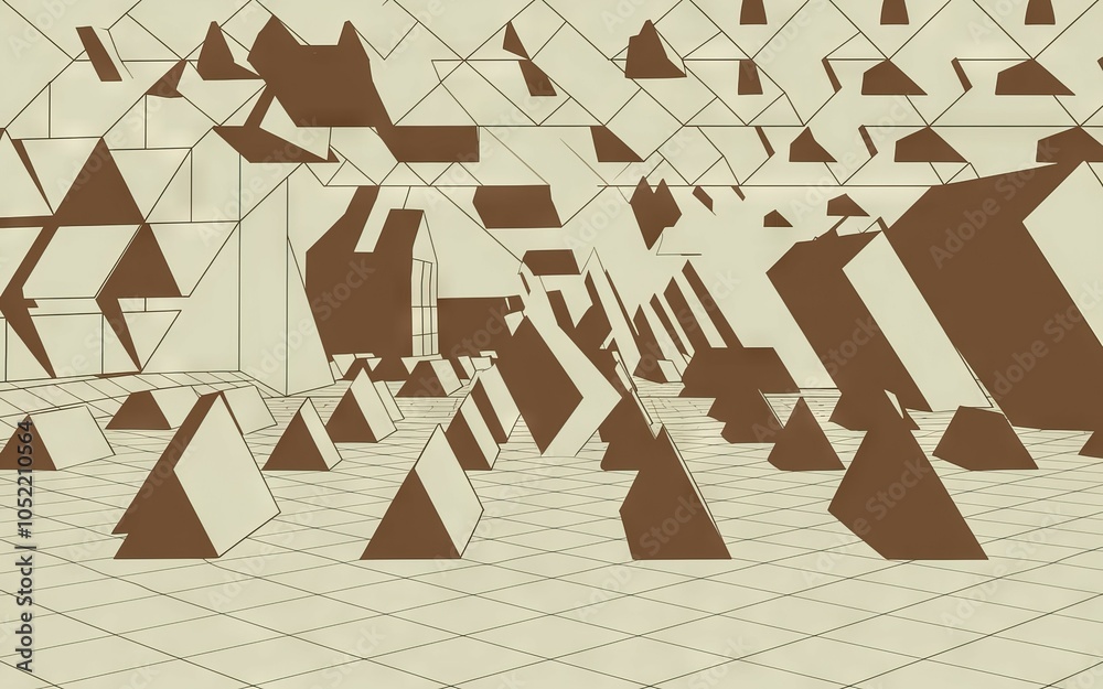 Abstract geometric structure. Intriguing 3D design; pyramids and shapes ...