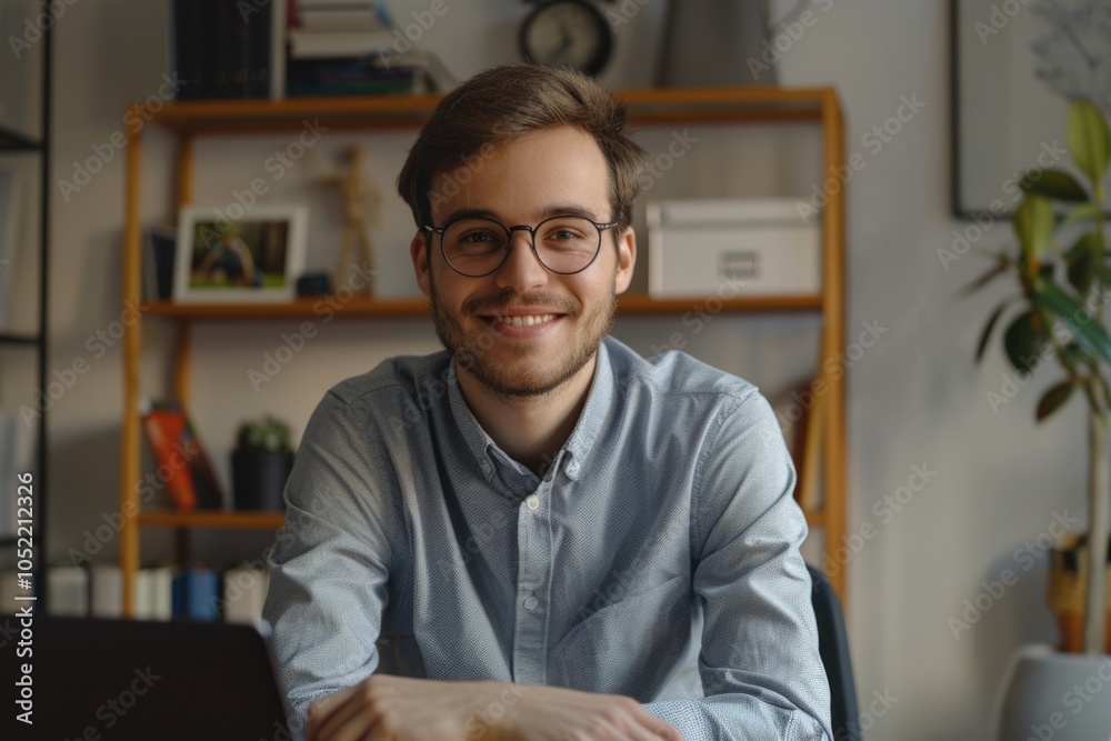 Happy businessman student worker posing at work desk portrait. Happy businessman student worker posing at work desk portrait.