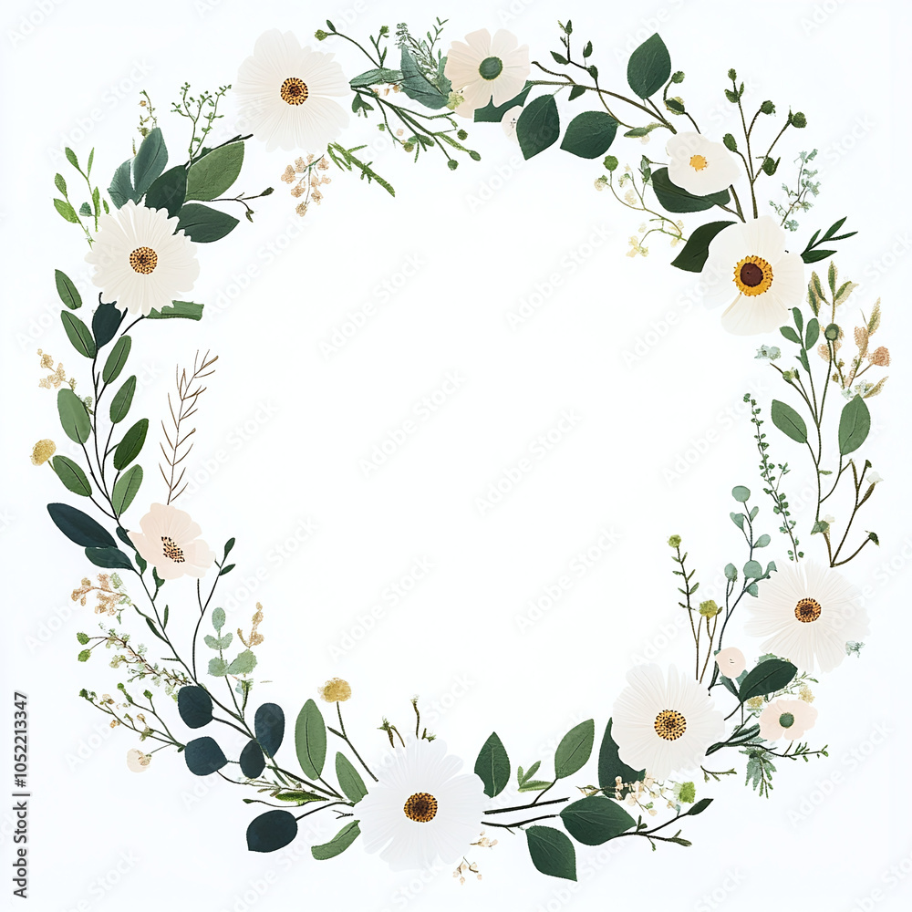 Fototapeta premium delicate, simple, minimalistic wildflower wreath, on a white background