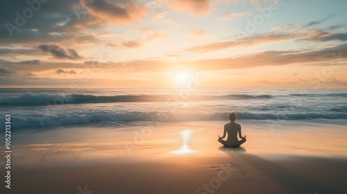 Peaceful Sunset Meditation on Tranquil Beach with Calming Ocean Waves