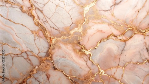 Rose Gold Marble Slab Background, Rich Pink Marble with Intricate Metallic Gold Veins, Soft and Elegant Color Palette photo