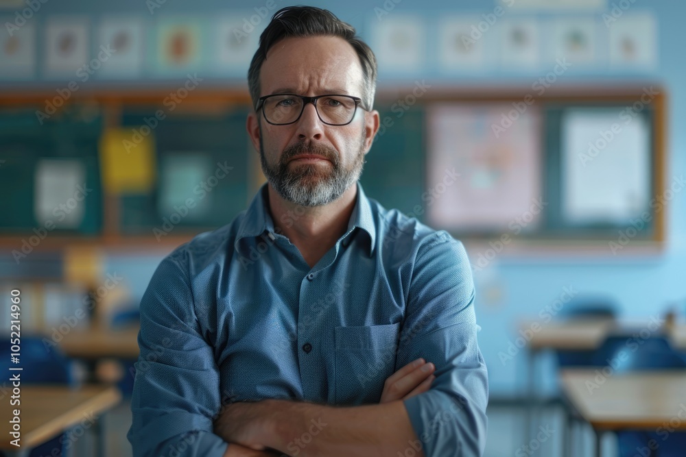 Obraz premium Portrait Of Male Elementary School Teacher Standing In Classroom
