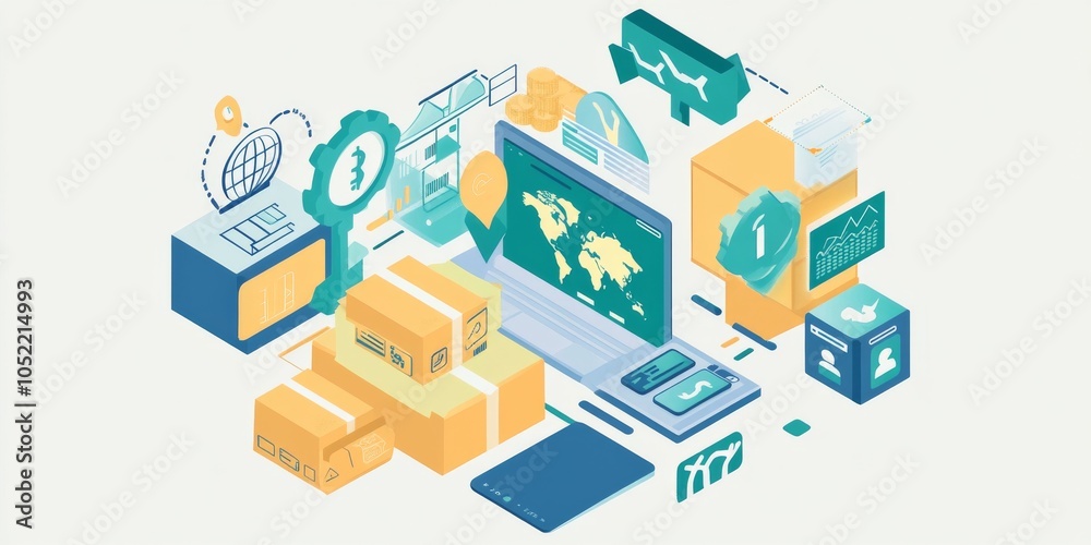 Fototapeta premium Worldwide shipping network that's fast and easy. Shop online, pay securely, and transfer money safely with online banking.