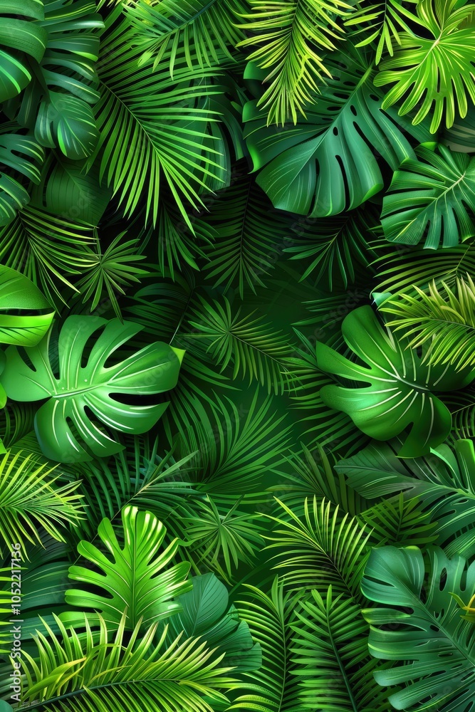 Lush greenery with diverse leaves creating a vibrant natural tapestry in a tropical environment Lush greenery with diverse leaves creating a vibrant natural tapestry in a tropical environment