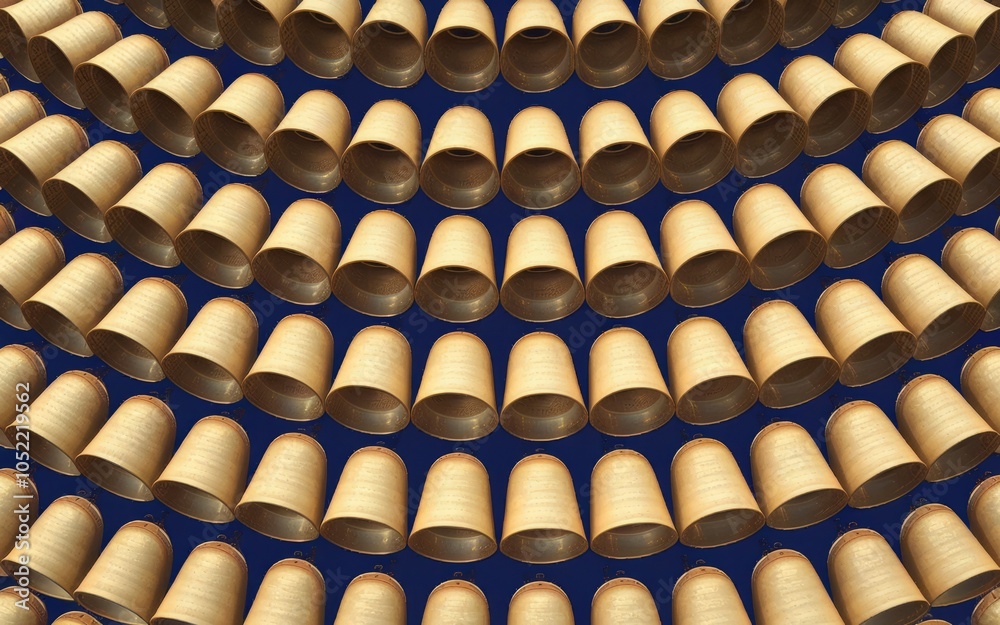 Fototapeta premium Wooden cups pattern. A mesmerizing array of light brown cups, creating a ripple effect. Symbolizes unity and harmonious repetition.