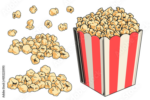 Animated popcorn bursting from a bucket