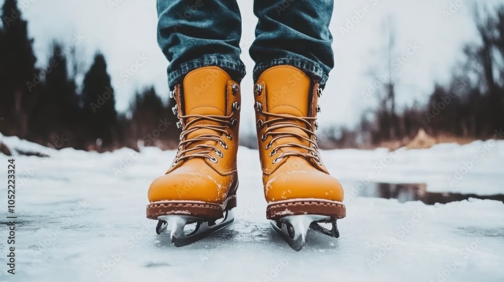 Person on Ice Skates Over Frozen Pond Surface Person on Ice Skates Over Frozen Pond Surface