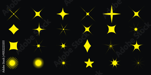 Star icons. Set of Twinkling star, Sparkle star and shining burst. Christmas vector illustration.