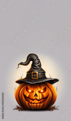 Halloween pumpkin head with witch hat phone wallpaper illustration