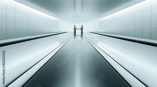 Cleanroom Collaboration: Scientists confer around a spotless conference table. Their ideas flow as freely as the filtered air. Copy space on the table. 
