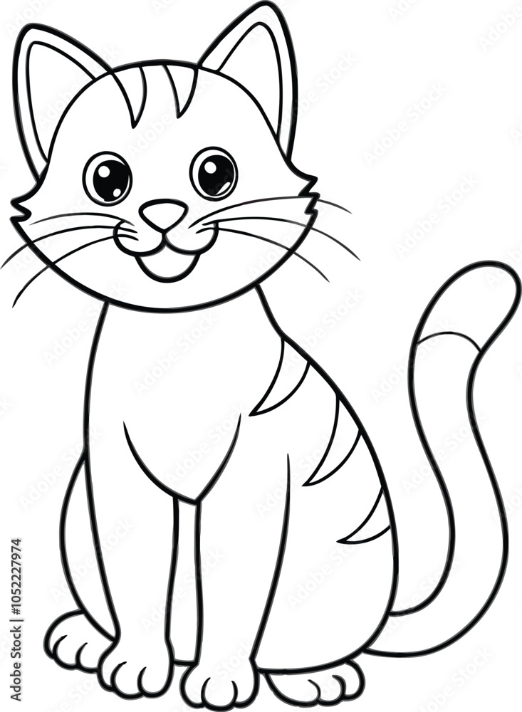 Cute Cartoon Cat Coloring Page Illustration Cute Cartoon Cat Coloring Page Illustration