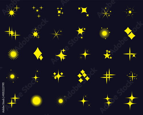Star icons. Set of Twinkling star, Sparkle star and shining burst. Christmas vector illustration.