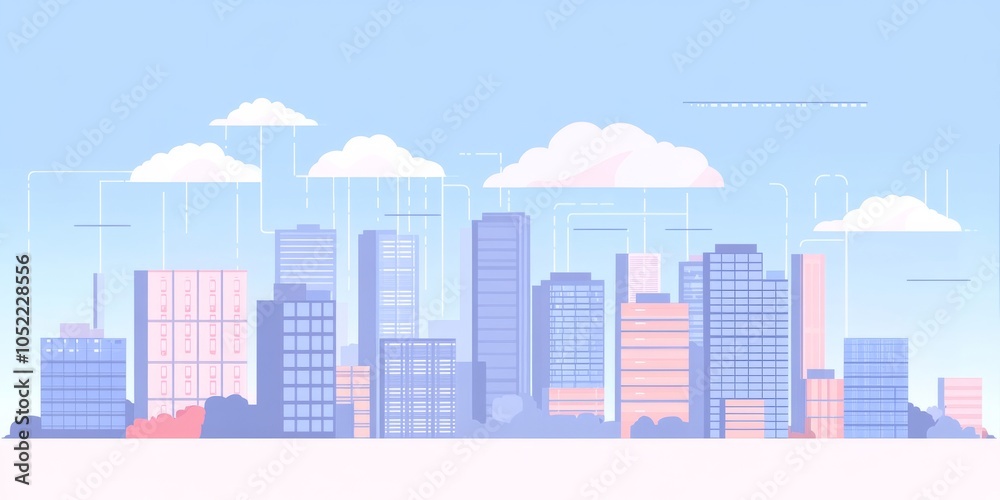 Obraz premium A city skyline with a database building, symbolizing how cloud computing stores data. This represents the vastness of data storage and the technology behind it.