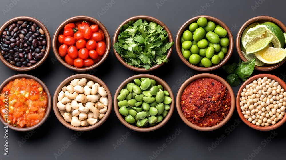 Colorful Bowls of Healthy Ingredients Colorful Bowls of Healthy Ingredients