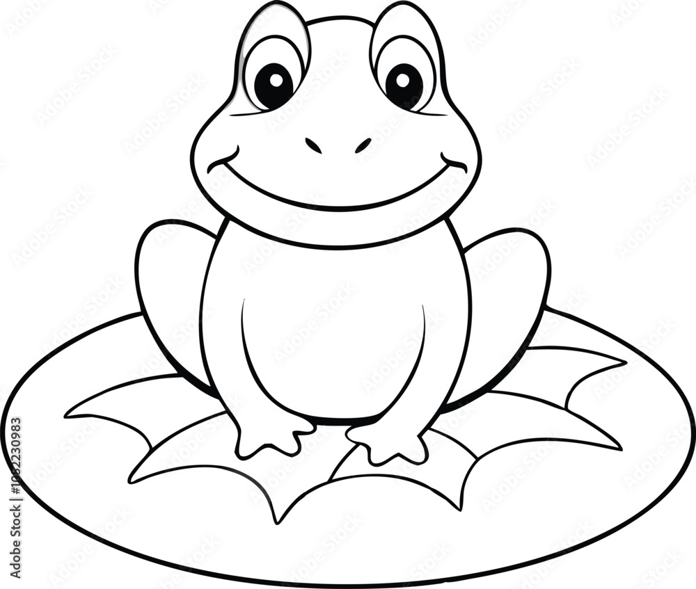 Fototapeta premium Cartoon Frog Sitting On A Lily Pad