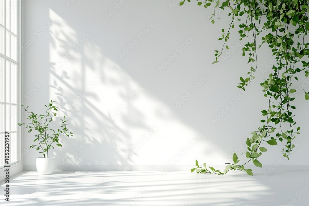 Obraz premium White Wall and Green Plant Background