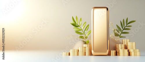 Minimalist gold bar set against an annual growth chart, representing gold s role in maintaining longterm stability in a diversified portfolio photo