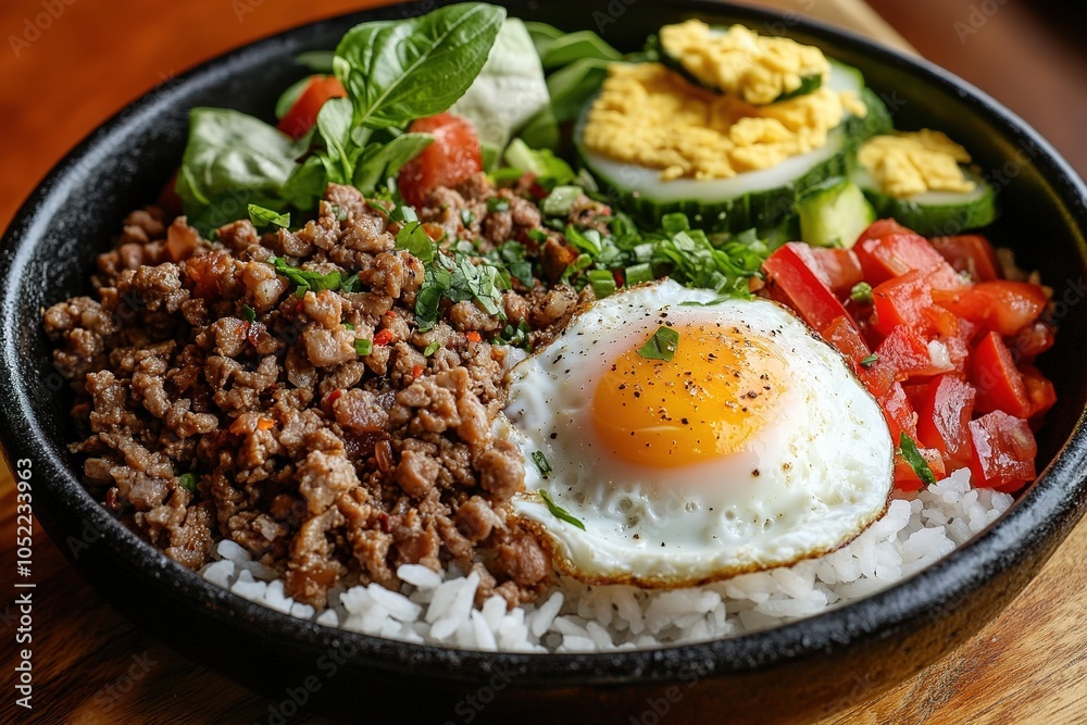 Homemade Basil Minced Pork with Fragrant Rice and Sunny-Side-Up Egg Homemade Basil Minced Pork with Fragrant Rice and Sunny-Side-Up Egg