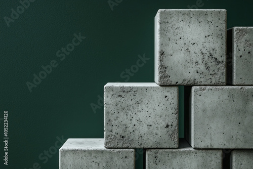 Stack of concrete blocks against a clear blue sky on a construction site. photo