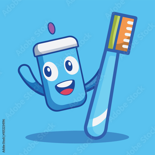 Floating Toothpaste And Toothbrush Cartoon Vector Icon Illustration Bathroom Object Icon Isolated

