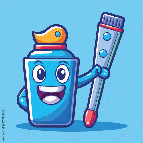 Floating Toothpaste And Toothbrush Cartoon Vector Icon Illustration Bathroom Object Icon Isolated
