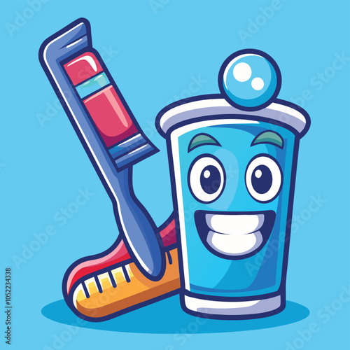 Floating Toothpaste And Toothbrush Cartoon Vector Icon Illustration Bathroom Object Icon Isolated
