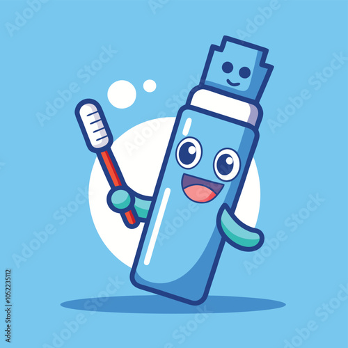 Floating Toothpaste And Toothbrush Cartoon Vector Icon Illustration Bathroom Object Icon Isolated
