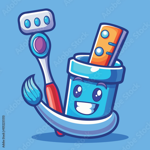 Floating Toothpaste And Toothbrush Cartoon Vector Icon Illustration Bathroom Object Icon Isolated
