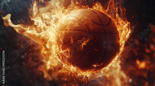 A basketball on fire, a creative poster on the theme of the basketball championship photo