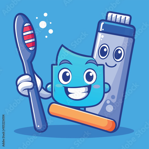 Floating Toothpaste And Toothbrush Cartoon Vector Icon Illustration Bathroom Object Icon Isolated
