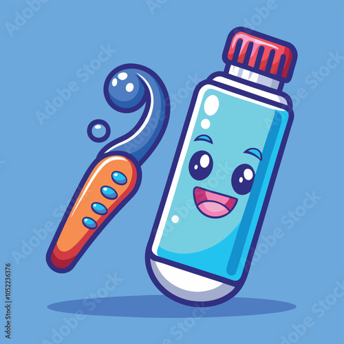 Floating Toothpaste And Toothbrush Cartoon Vector Icon Illustration Bathroom Object Icon Isolated
