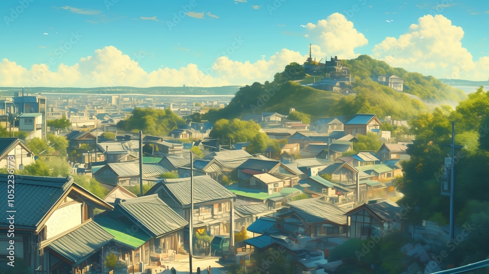 Obraz premium イラスト調の日本の昭和時代の風景画像