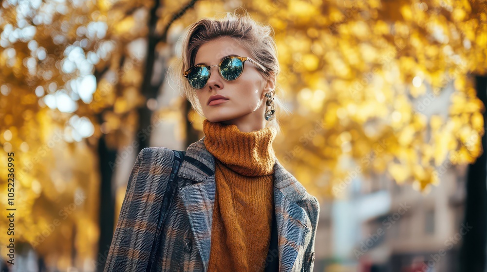 Stylish Autumn Fashion With Sunglasses in a Park Stylish Autumn Fashion With Sunglasses in a Park