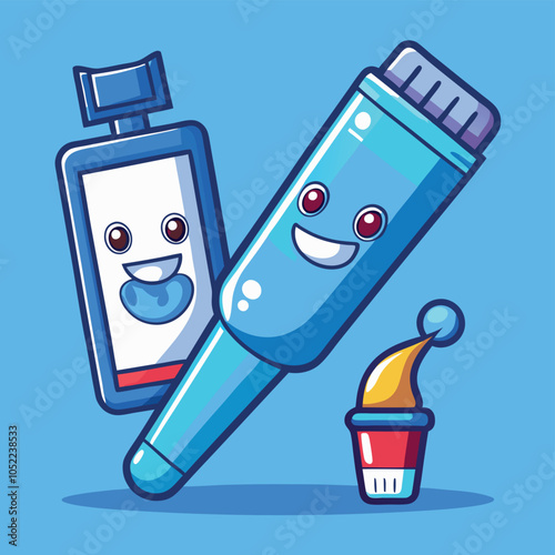 Floating Toothpaste And Toothbrush Cartoon Vector Icon Illustration Bathroom Object Icon Isolated
