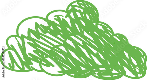 Hand-drawn crayon doodle of a green bush