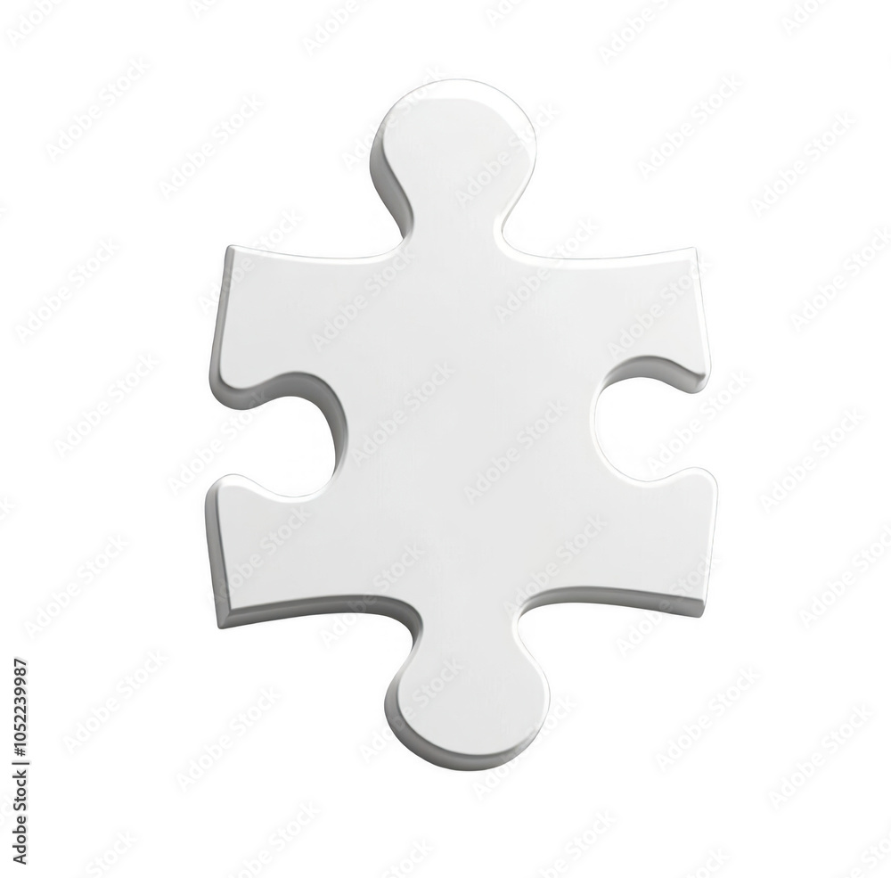 Obraz premium 3D rendering of a simple white puzzle on a transparent background, without shadows.