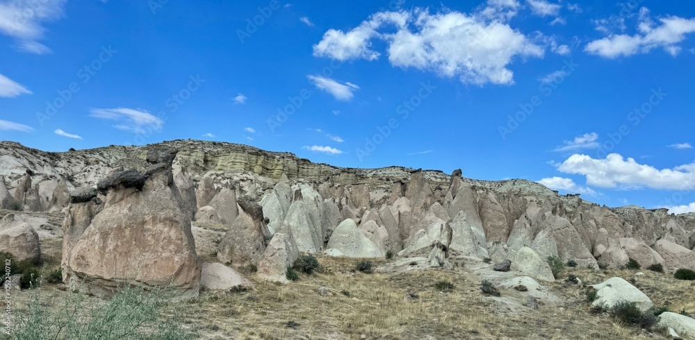 Different landscape of tuff formation in Goreme Historical National Park in Cappadocia, Turkey