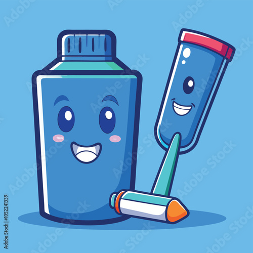 Floating Toothpaste And Toothbrush Cartoon Vector Icon Illustration Bathroom Object Icon Isolated
