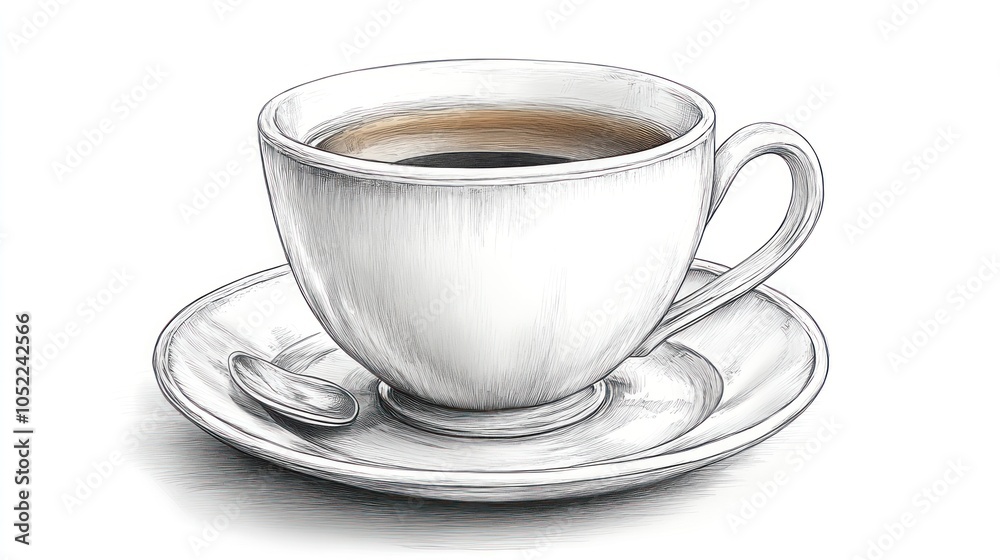 Obraz premium A Hand-Drawn Sketch of a Coffee Cup and Saucer