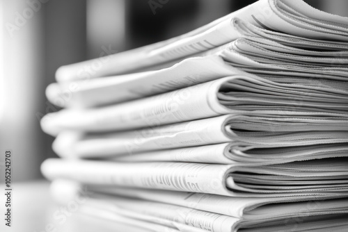 Stack of papers on table, illuminated by sunlight. White sheets slightly askew, casting soft shadows. Office setting with pen and glasses nearby.