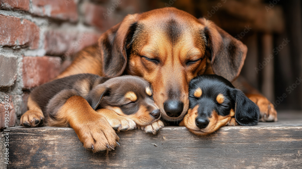 Obraz premium Cuddling dogs create heartwarming scene of love and comfort