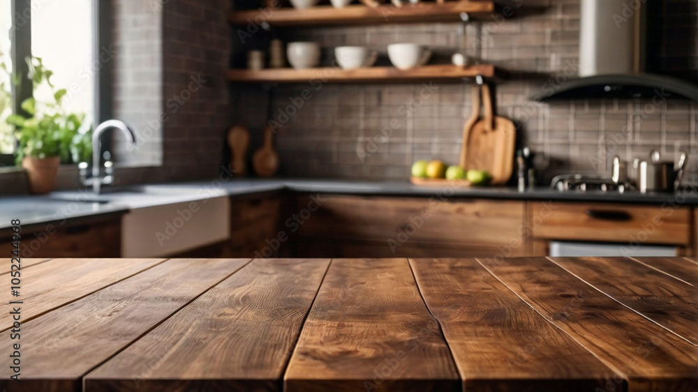 Wood table top on blur kitchen room background For montage product display or design key visual layout
Wood table top on blur kitchen room background For montage product display or design key visual layout