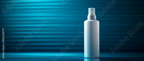 Stylish spray bottle on a blue gradient background, ideal for product branding and advertising. photo